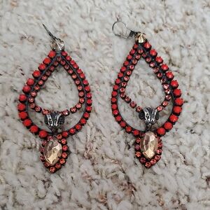 Chic Red and Gold Teardrop Earrings